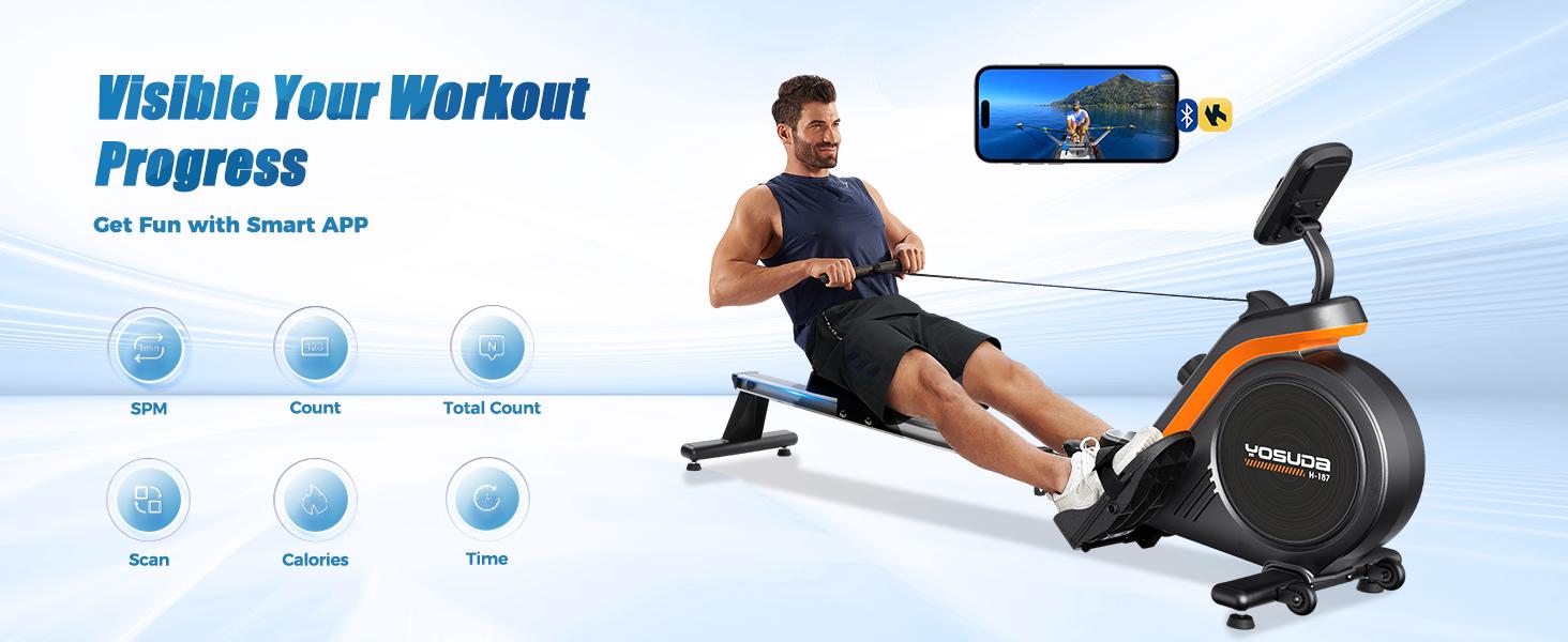 Magnetic/Water Rowing Machine 350 LB Weight Capacity - Foldable Rower for Home Use with Bluetooth, App Supported, Tablet Holder and Comfortable Seat Cushion