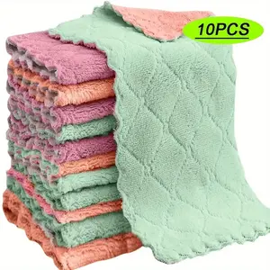 Coral Fleece Dish Cloth, Soft Absorbent Dish Towel, Kitchen Cleaning Cloth, Household Cleaning Tool for Bathroom, Kitchen, Home Cleaning Products