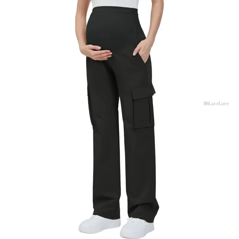 Women's Maternity Cargo Pants with Four Pockets Over The Belly Scrub Pants Pregnancy ClothesH6LaceLure