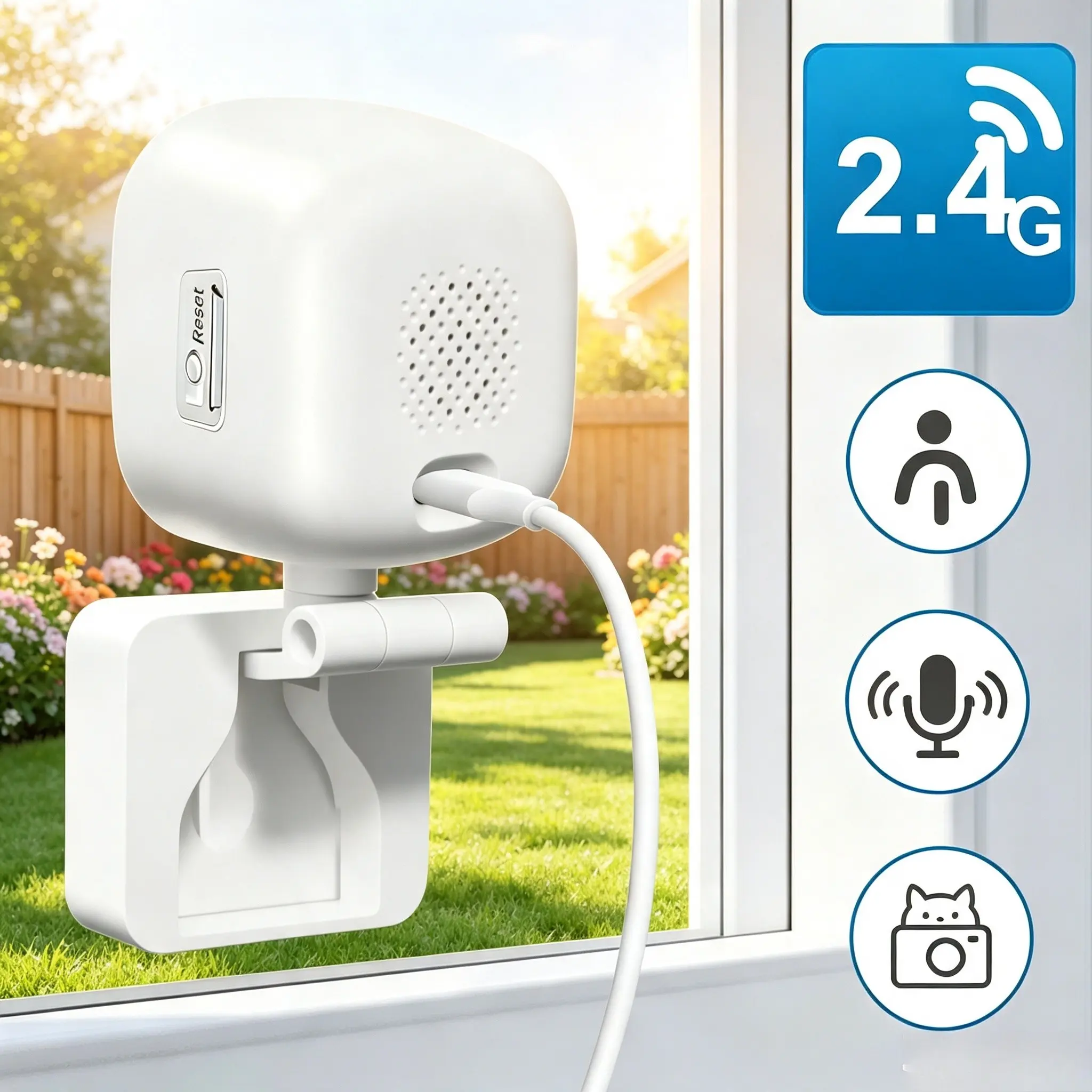 window camera,Motion detection,real-time alarm,Two-way voice communication,indoor camera,security,Support 2.4G Wi-Fi connection,Suitable for indoor,outdoor,garage,pets,babies