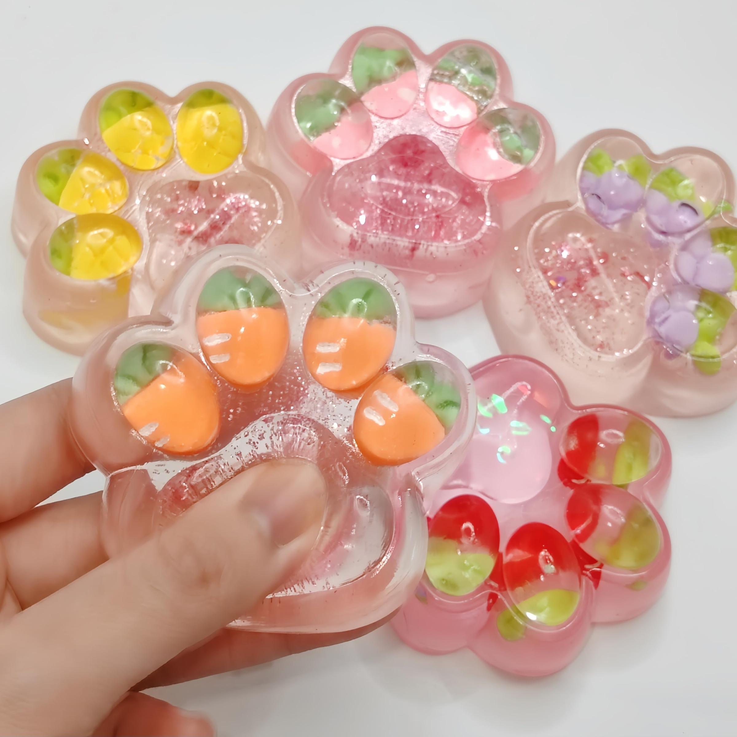 Cat Paw Design Squishy Toy, 1 Count Transparent Fruit-themed Cat Paw Squeeze Toy, Cute Sensory Toy for Adults & Teens