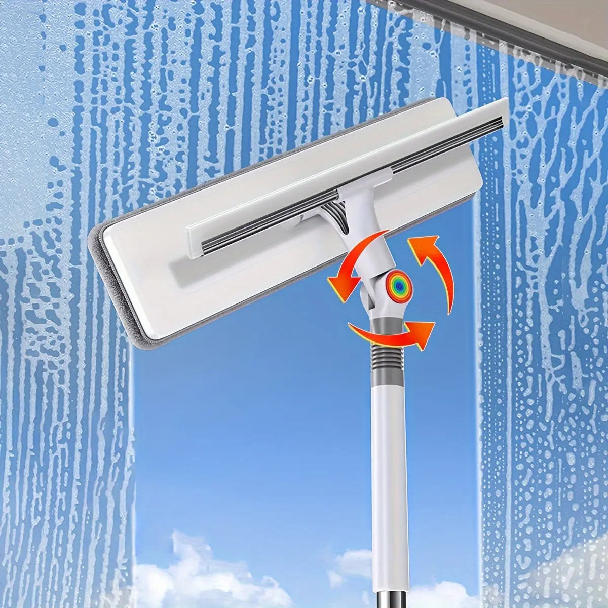Professional window squeegee, 2-in-1 retractable long-handled cleaning tool - suitable for both wet and dry use, for glass, car windows, floors, and furniture White