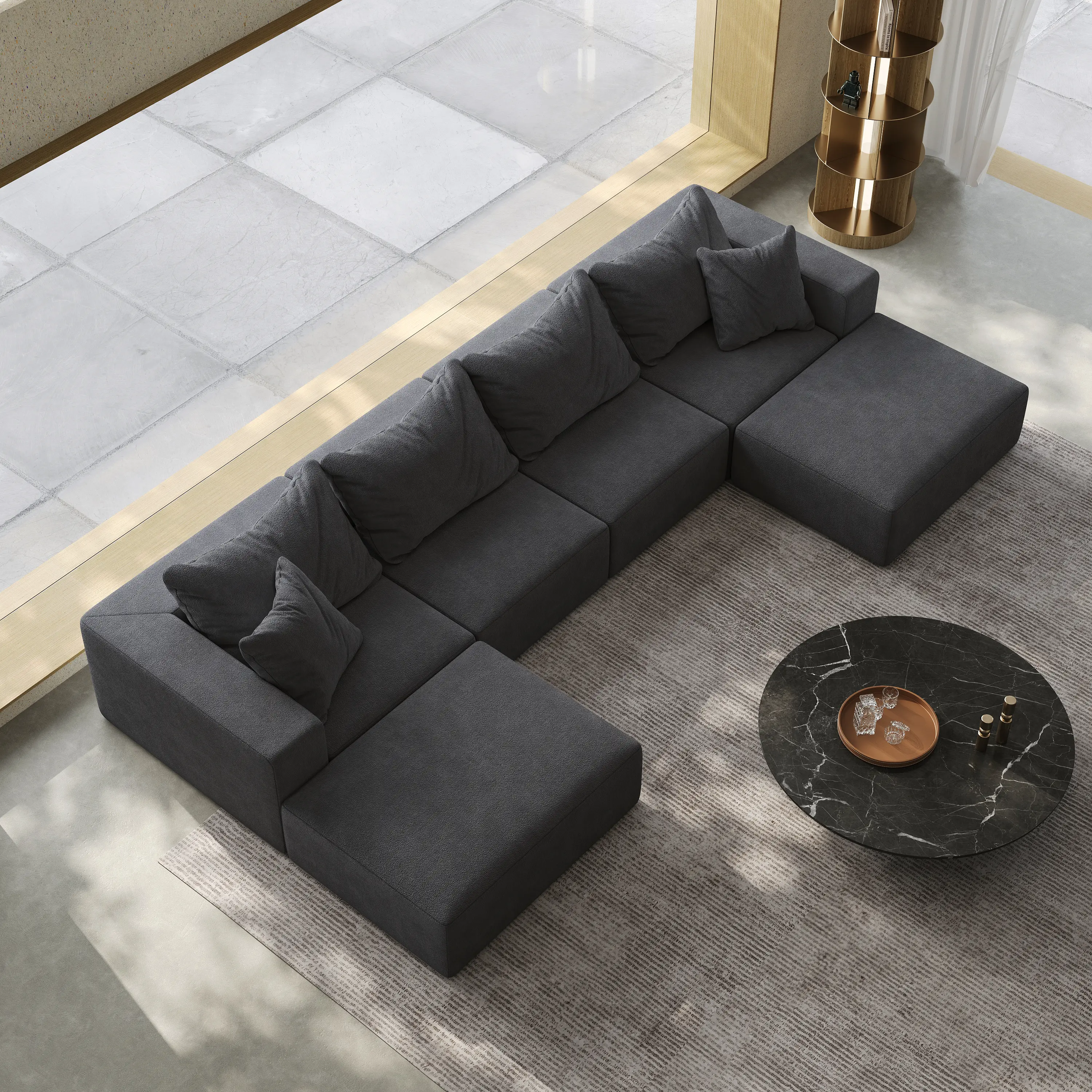 ARCH Oversized Cloud Sectional Sofa Couch Set Modern Upholstered L-Shape 162" Modular Living Room Furniture with 6 Pillows Chenille Grey Foam 6-Seat Combo No Assembly Required for Living Room Bedroom, Grey Color Options, Chenille Material