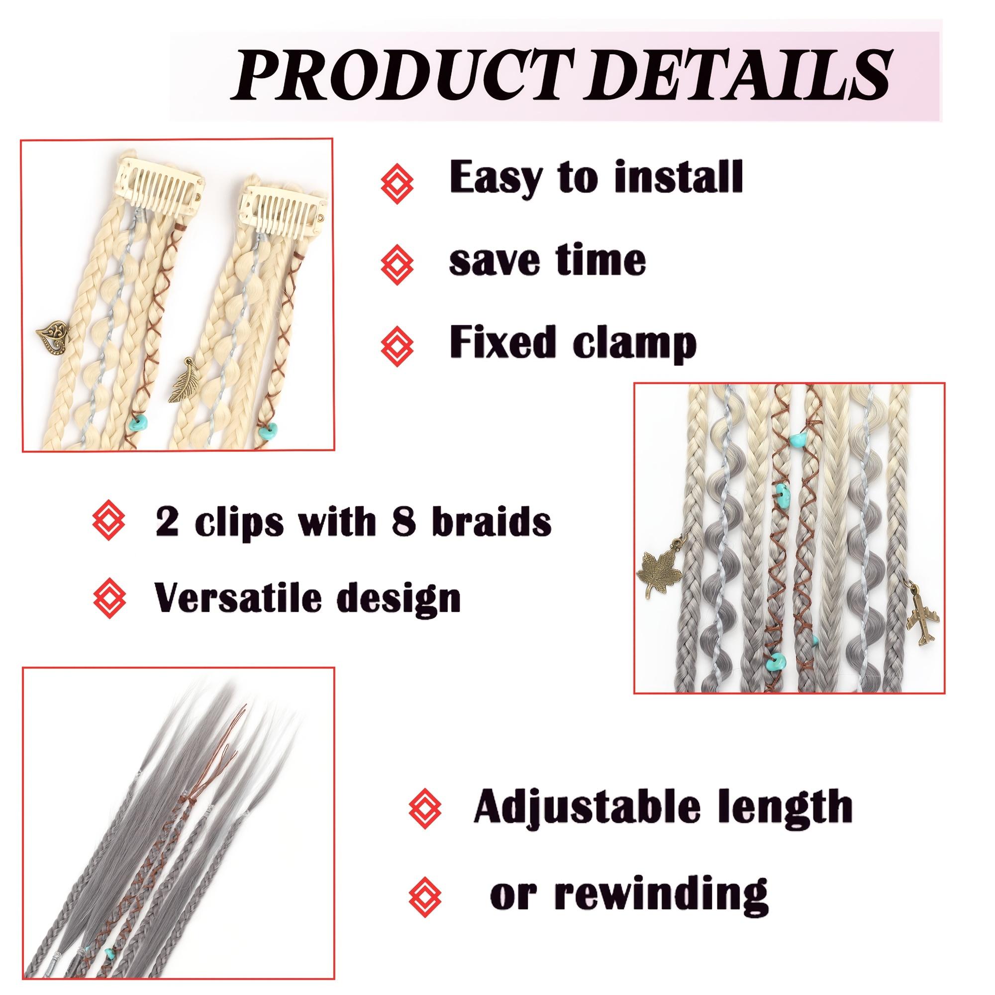 Hand-woven bohemian style 20inch clip-in braid extensions, bohemian dreadlocks paired with everyday wear beads and exquisite accessories, synthetic braided hair for women