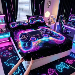 Game Controller Printed Pattern Bed Sheet Set, 1 Bed Sheet With 2 Pillowcases (Excluding Pillow Core), Available In Multiple Colors, Suitable For Bedrooms, Dormitories, And Guest Rooms, Suitable As Gifts And Decorations