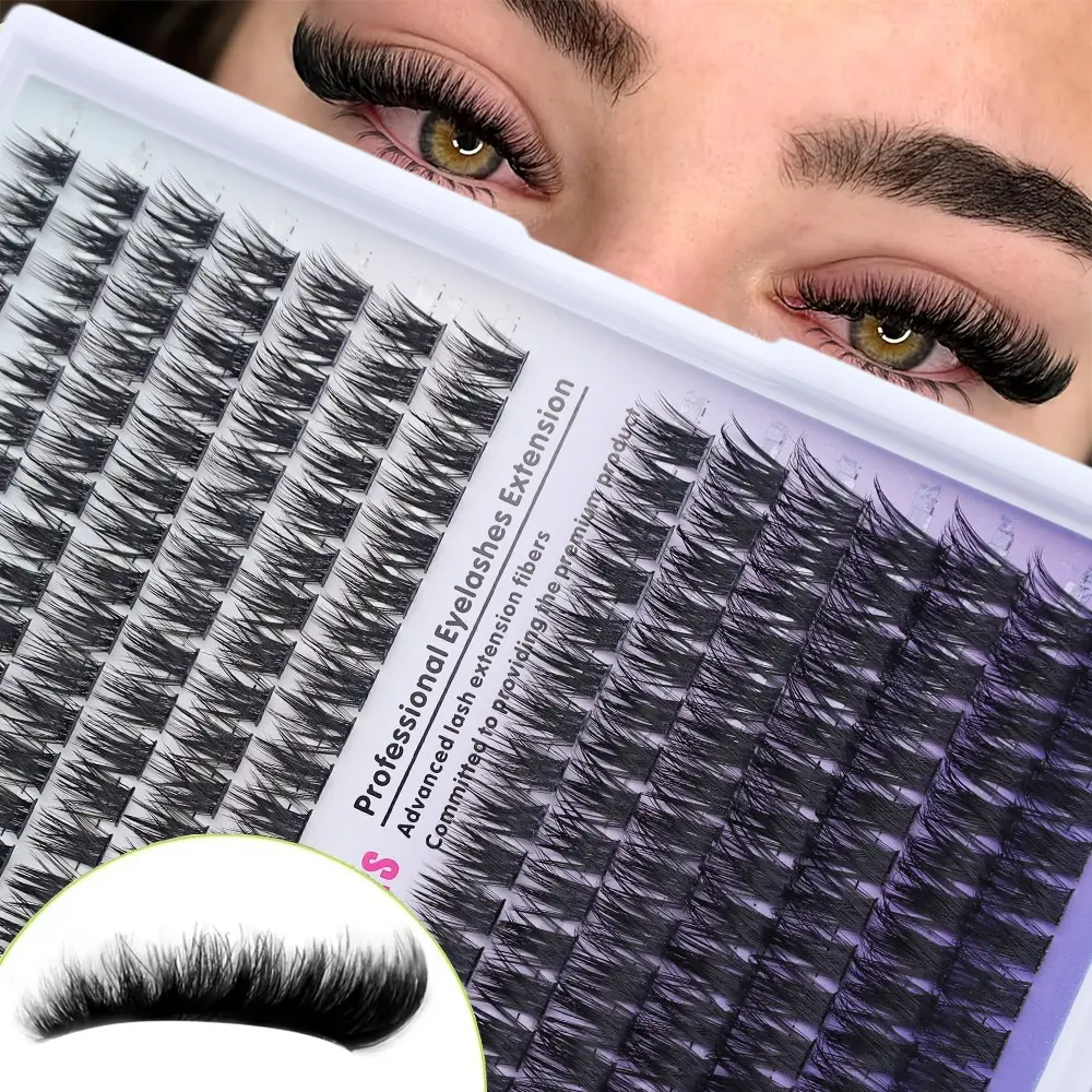 1 box of 224 fluffy cat eye eyelash clusters, 3D thick clustered eyelashes, natural style, soft and curled eyelashes, single cluster false eyelashes, thick and soft, reusable, waterproof false eyelashes
