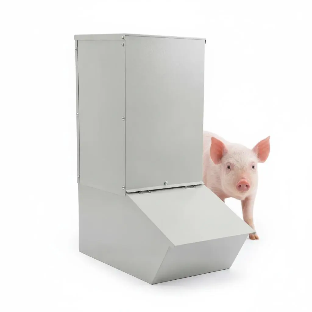 20-Gallon Automatic Pig Feeder, 2.2-Bushel Galvanized Steel Gravity Hog Feeder for Up to 5 Pigs, Powder-Coated Outdoor Livestock Feed Trough with Covered Feeding Port for Farm and Swine Pens