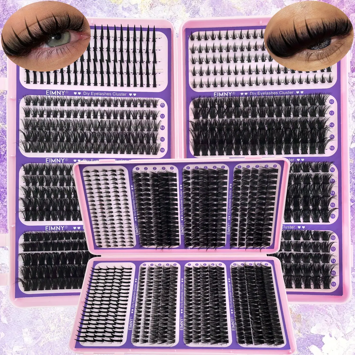 800Pcs Spiky Lash Clusters, Spiky+Bottom+ 40D+60D+80D+100D+110D+120D Mixed Style Volume Eyelash Clusters single box/ with Tool Kit, D Curl Lash Extension, Extra Thick Fluffy Individual Eyelash, Manga Eyelashes, Reusable False Lashes for Daily, Festivals