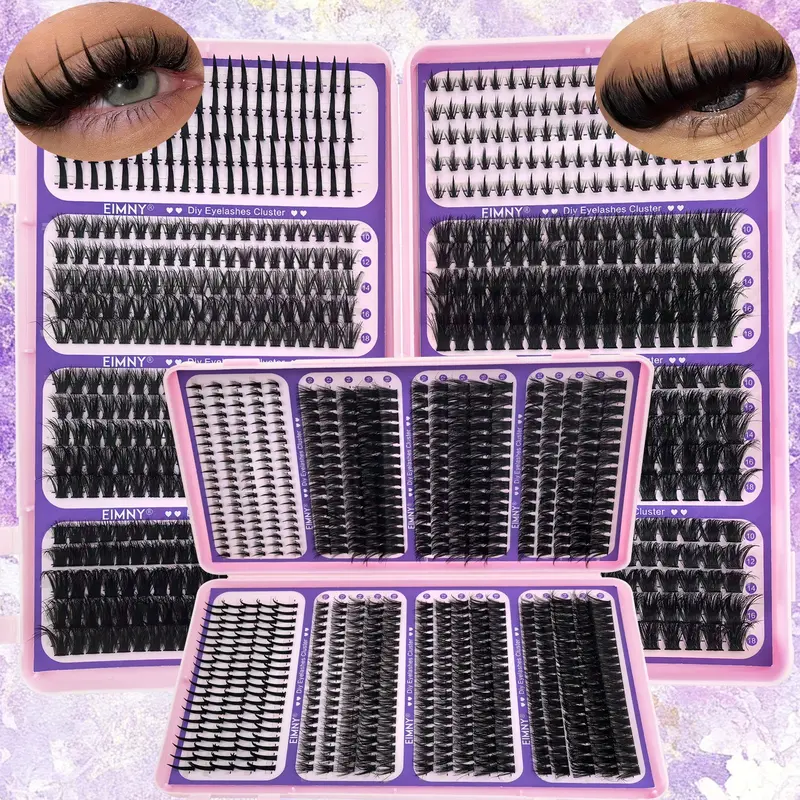 800PCS Mixed Lengths 40D-120D D Curl Volume DIY Eyelash Clusters Kit, Fluffy Anime Curl Extra Thick Spiky-Tip Individual False Lashes with Bottom Lash Clusters, Reusable for Daily Wear & Festivals