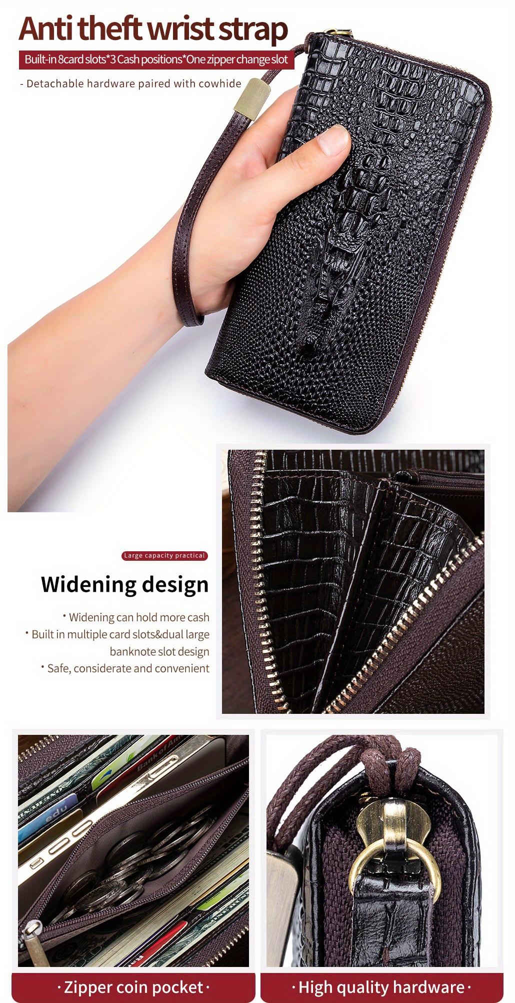 Men's Anti-Theft Wristband Wallet - Genuine Cowhide Leather Long Business Clutch Bag, Multi-Card Slot and Cash Holder Design - Professional Daily Dual-Use Thickened Version (Compatible with Smartphones*)