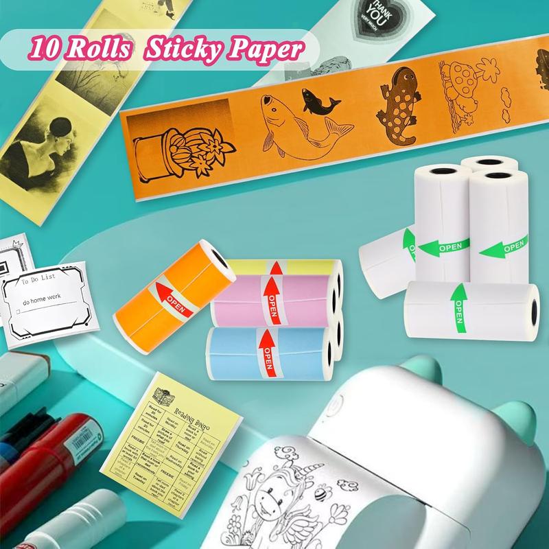 10 Rolls Thermal Sticker Paper for  Mini Thermal Printers, 57mm x 25mm 5 Rolls White 5 Rolls Colorful Mini Printer Sticker Paper Rolls for Study Notes Photos Journals Memo Lists