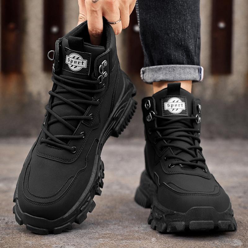 Spirit Men's Bota Worker Ch02 Black High-top Boots Non-slip Wear-resistant Thick-soled Round Toe Laces Closure All-match Fashion Casual Walking