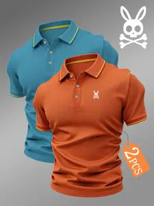 New Men's Golf Polo Shirt Set, Skull Rabbit Print, Collared Stretch Casual Breathable All-Season Comfortable Durable High-End Polo, Breathable Summer Polo