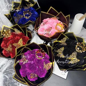 glitter rose bouquet, 1 count no assembly required valentine's day wedding anniversary engagement eternal artificial rose bouquet, glitter rose birthday gift, faux rose bouquet, eternal flowers