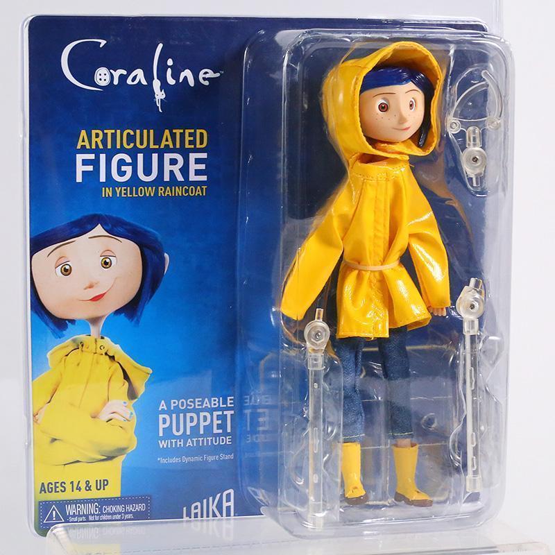 NECA Coraline in Striped Shirt / Yellow Raincoat 7" ABS/PVC Action Figure Toy Doll
