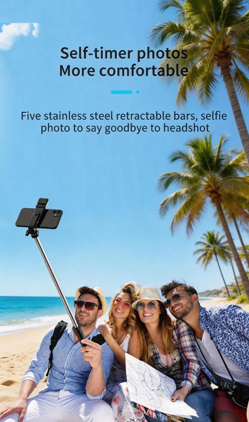 Foldable Bluetooth Selfie Stick Extendable Portable Multi-Function Tripod for iOS Android with Wireless Remote Shutter