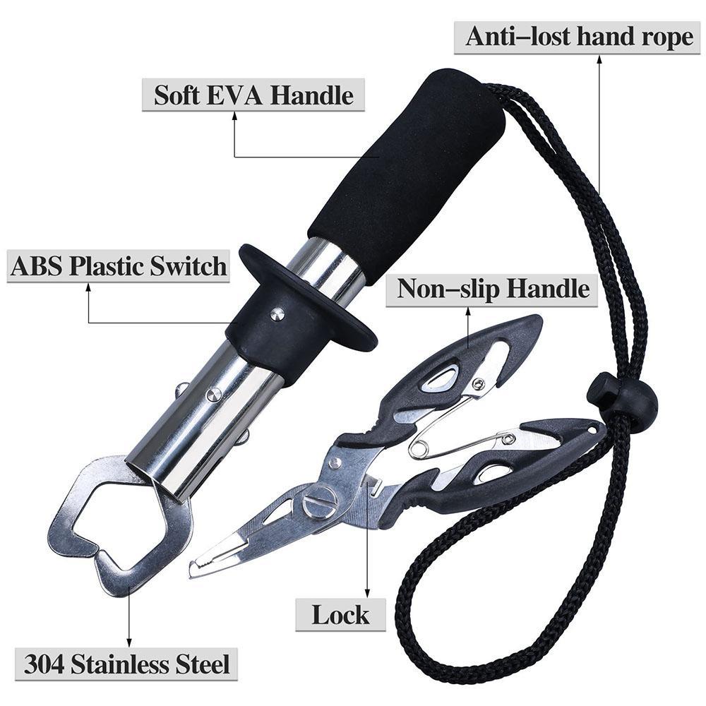 Stainless Steel Fishing Gripper with Storage Bag, Fishing Plier with Lanyard & Bottle Opener, Fishing Tool for Outdoor, Fishing Accessories Kit