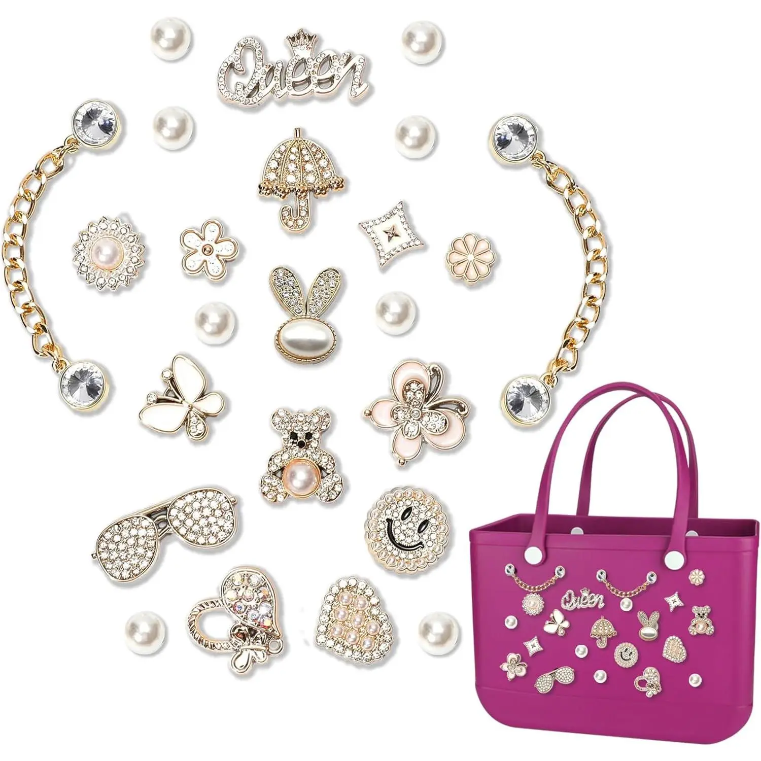 Bag Charms for Bogg Bag Accessories 24PCS Bling Sparkle Rhinestones Decorative Bogg Bag Charms for Beach Tote Rubber Bag Accessories