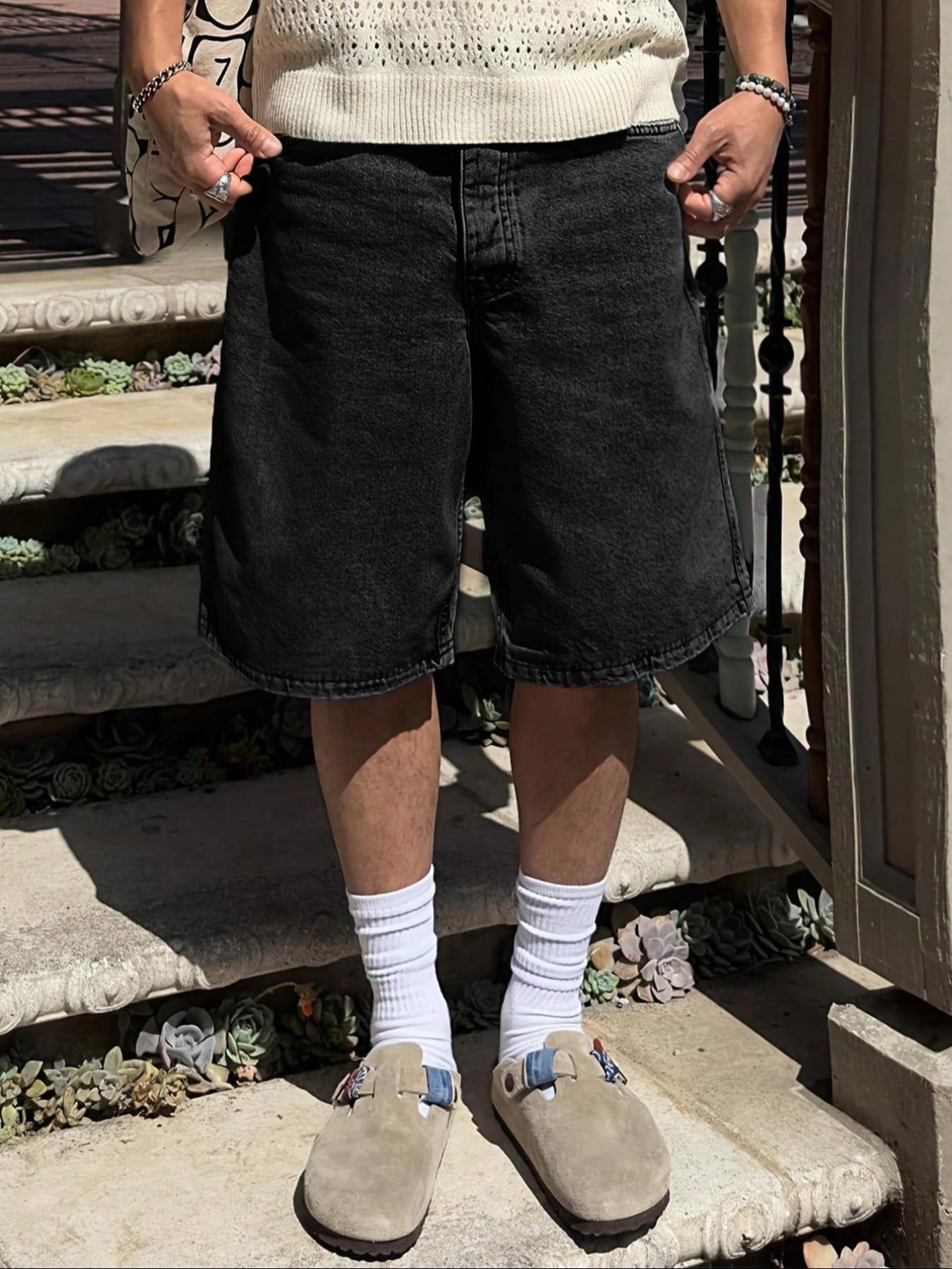 Men's Solid Color Plain Denim Fabric Shorts, Regular Fit Classic Casual Streetwear Comfy Fashion Basic Shorts for Daily Wear, Men's Bottoms Menswear for All Seasons Men's Solid Color Plain Denim Fabric Shorts, Regular Fit Classic Casual Streetwear Comfy Fashion Basic Shorts for Daily Wear, Men's Bottoms Menswear for All Seasons