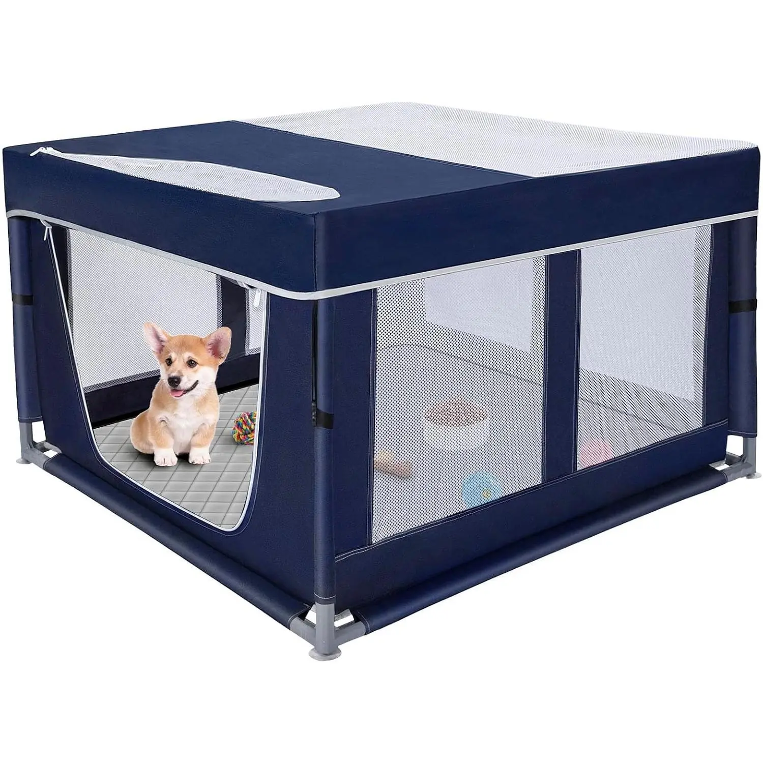 42 × 42 inch Dog Playpen with Pee Pad, Soft Puppy Playpen, 25 Height Pet Playpen for Small Dogs and Small Animals, Dog Fence Indoor, Play Yard with Zipper Door