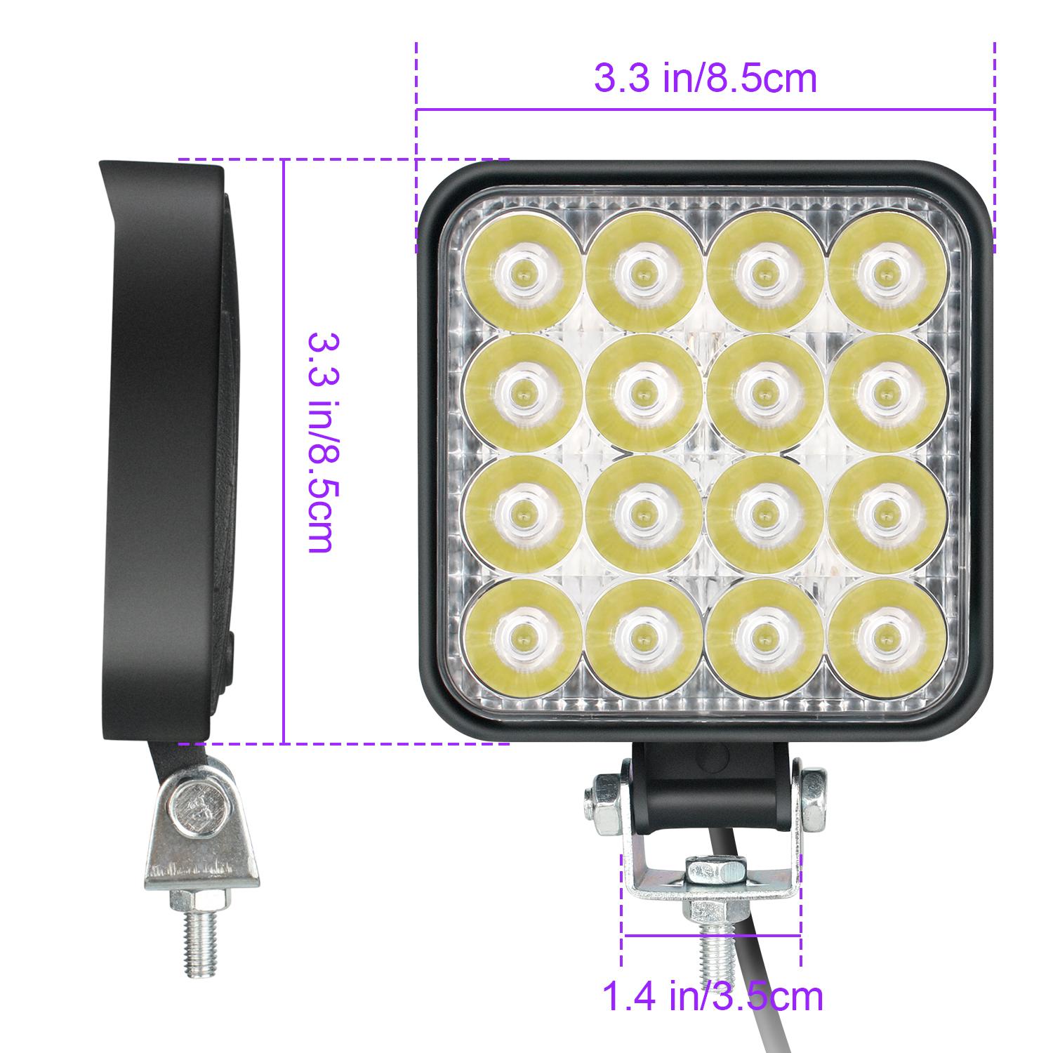 2pcs LED Truck Work Lights, 48W High Brightness LED Flood Light Bar, Work Light Truck OffRoad Tractor Flood Lights 12V-24V Square