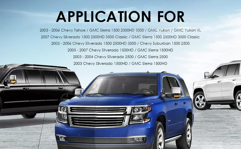 Chrome Power Heated Tow Mirrors For 2003-2007 Chevy Silverado Tahoe / GMC Sierra Yukon 1500 2500 3500 w/Sequential Turn Light, Clearance Lamps, Running Light (Set of 2)