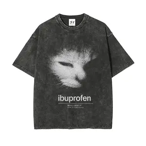 Ibuprofen Cat Unisex Graphict Washed T-Shirt Personalized Pattern Y2k Clothing Round Neck Washed T-Shirt,Women's Clothing 100% Cotton, Menswear, Top, Vintage Style,Summer Casual Oversized