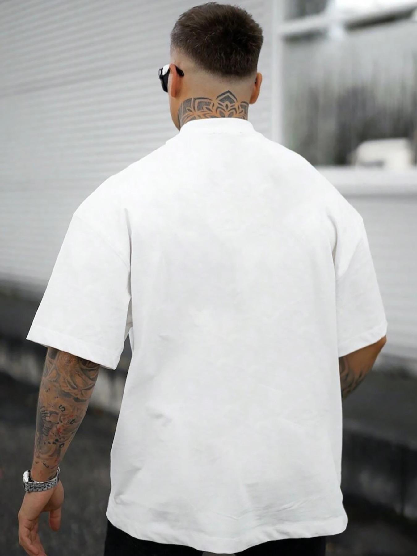 Men's Loose Fit Solid Drop Shoulder Tee, Casual Short Sleeve Round Neck T-shirt for Summer, Streetwear Men's Top for Daily Wear