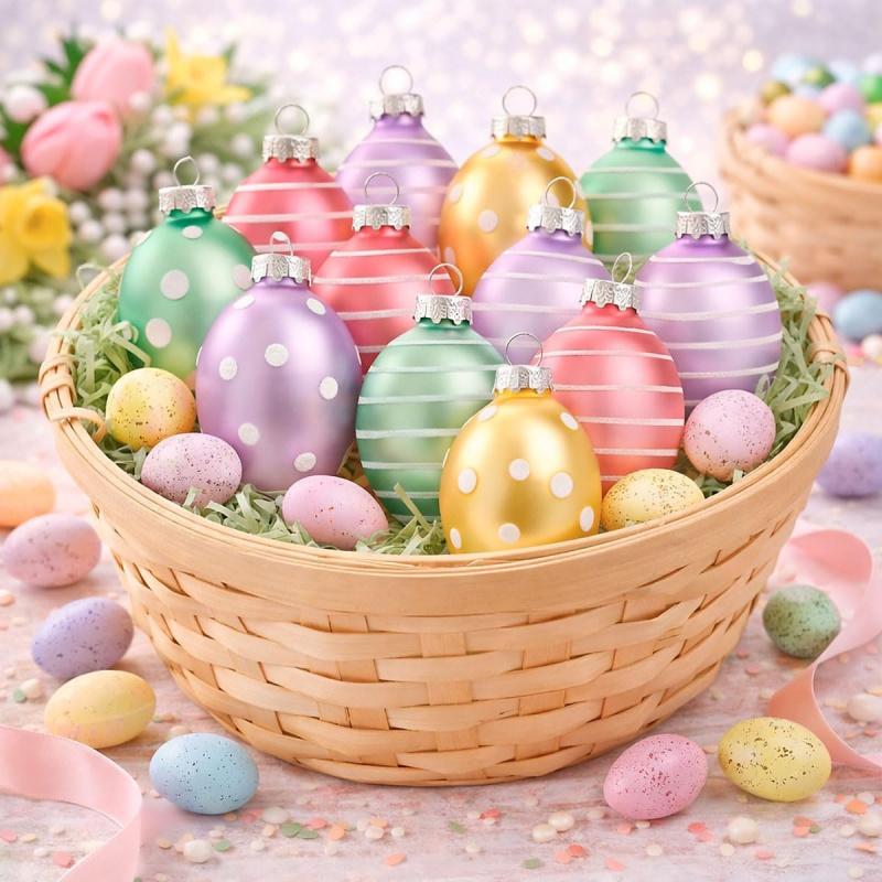 Pastel Frost Blown Glass Easter Ornaments - Handcrafted Hanging Tree Decorations, Easter Egg Holiday & Party Decor, 2 in, Assorted, 12-Piece Set 2026 new
