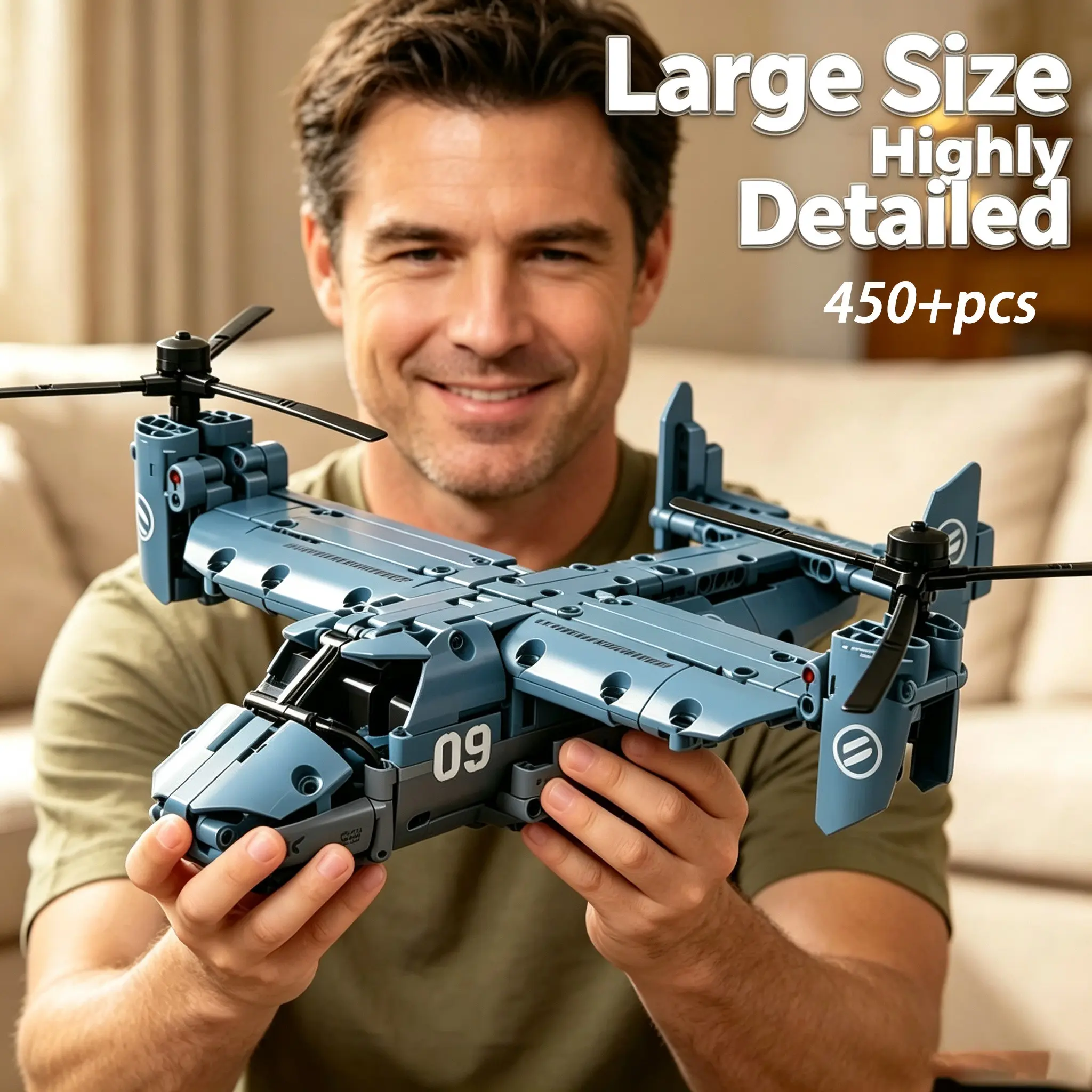 450+pcs Large Size Helicopter Building Kit, Rotatable Propeller Building Blocks Model, Adult Stem Puzzle Toy, Aviation Enthusiast Collectible Gift