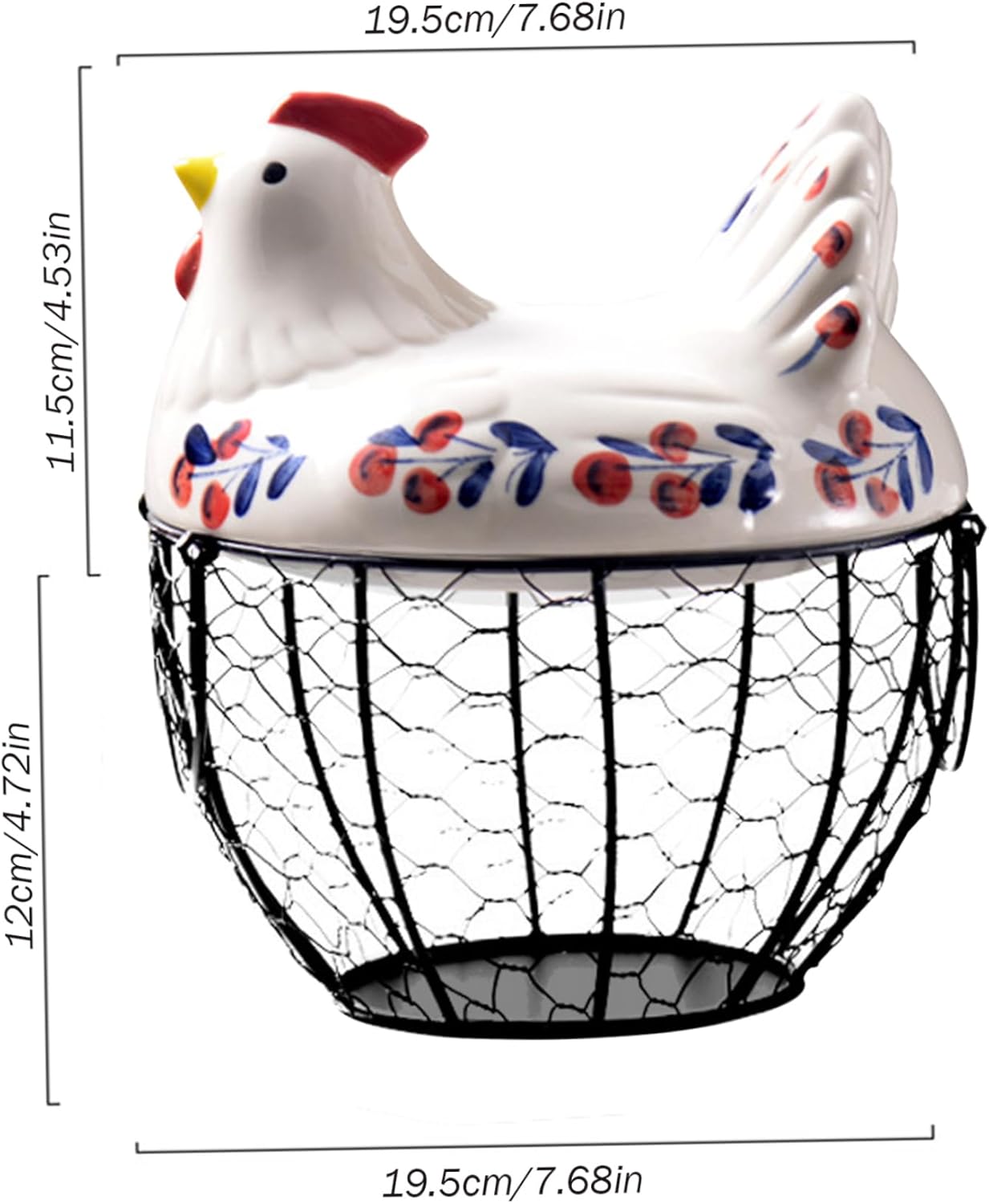 Ceramic Egg Basket with Metal Wire and Lid, Multifunctional Kitchen Storage Box, Decorative Food Organizer for Eggs, Fruits, Vegetables, Multipurpose Basket Decorative Ornaments