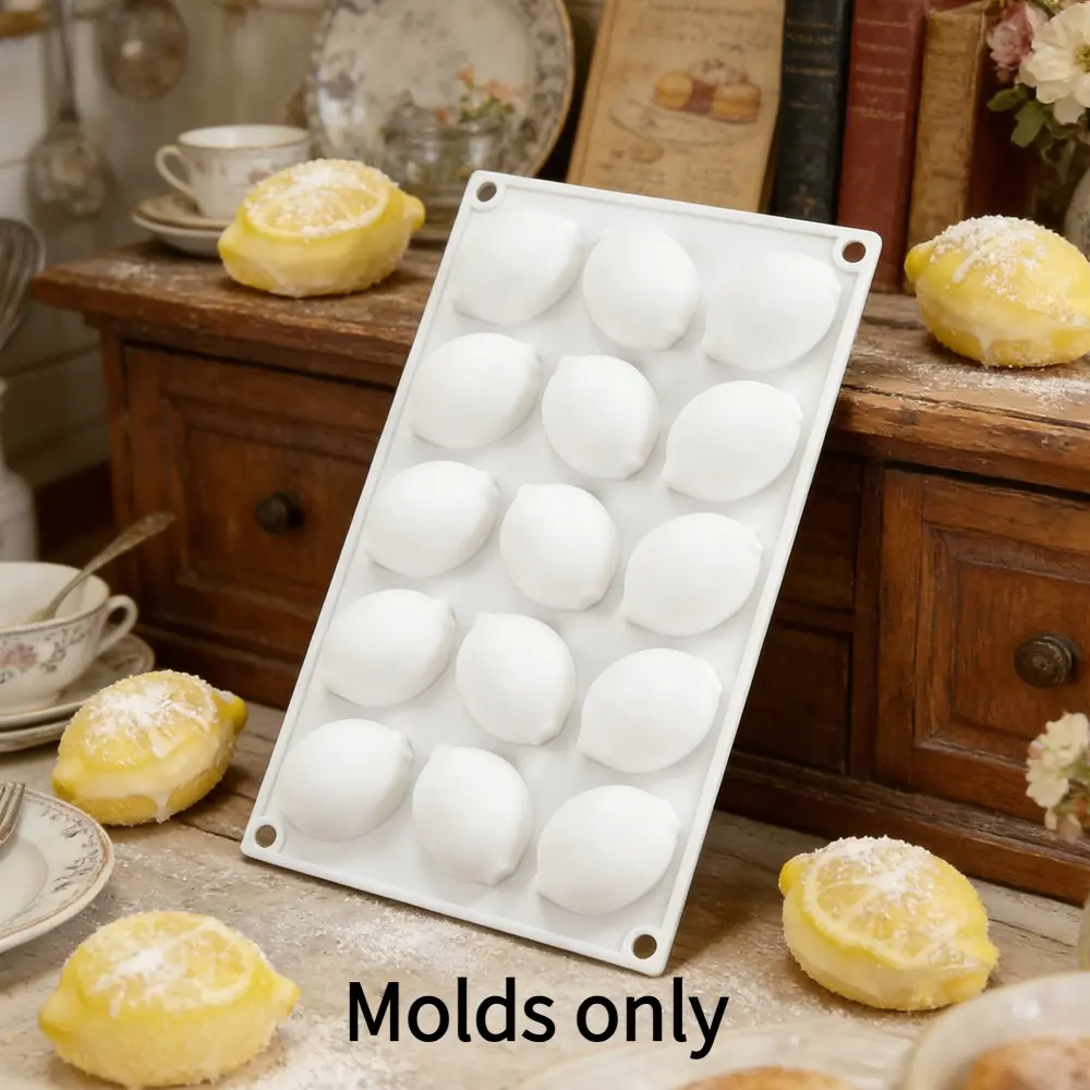 1/2pc  15-Piece Lemon Silicone Mold, 3D Fruit Mousse Cake Mold, Chocolate Jelly Ice Cream Dessert Baking Mold, Food Grade High Temperature Resistant, Silicone Candy Molds