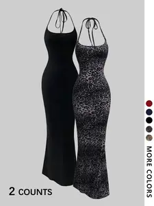 Sexy Halter Neck Long Dress, Bodycon Fish Tail Design, Leopard Print, Perfect for Holiday Style, Enhances Your Figure