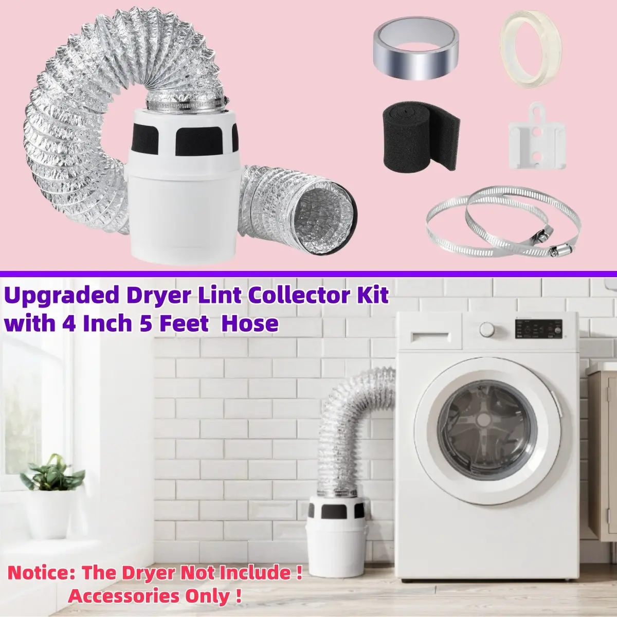 2026 New Upgrade Version, Three-In-One Indoor Dryer Vent Kit with 5-Foot Hose, Easy Installation, Fresh Air Maintenance