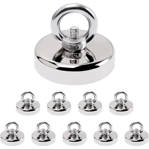 Strong Magnetic Hooks 1.26inches 110LBS（50kg） Magnetic Hooks Heavy Duty Strong Neodymium Magnets with Countersunk Hole Eyebolt Perfect for Home, Kitchen, Workplace, Office, Pack of 10