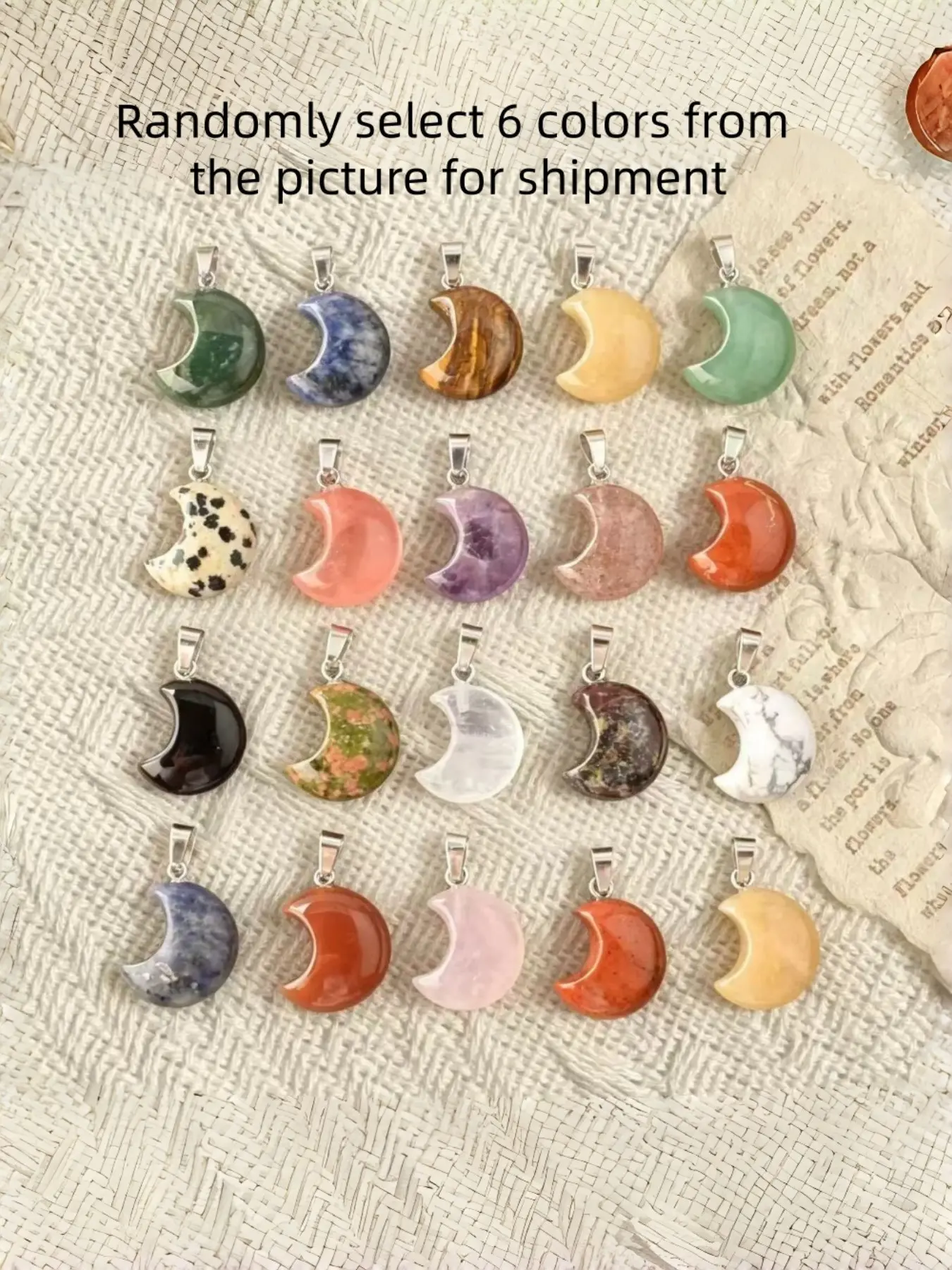 6pcs Moon Shape Pendant Necklaces DIY Jewelry Accessories, Elegant Jewelry for Crafting and Personalization Projects, Perfect for Custom Gifts