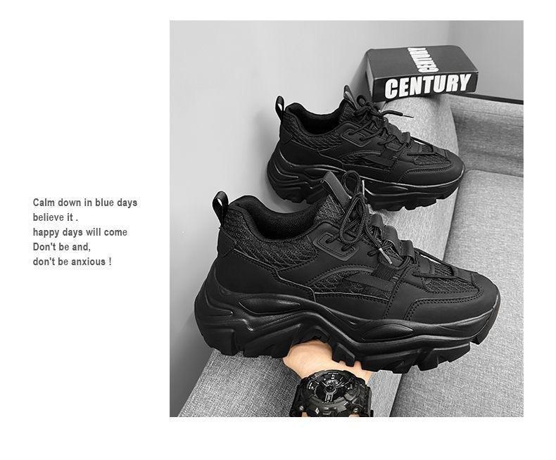 UYCEKK Men'S Lace-up Breathable Height-Increasing Casual Thick-Soled Dad Shoes|   and Fabric Upper, Rubber Sole, EVA Insole, Solid Color, Low Top, Suitable for All Seasons
