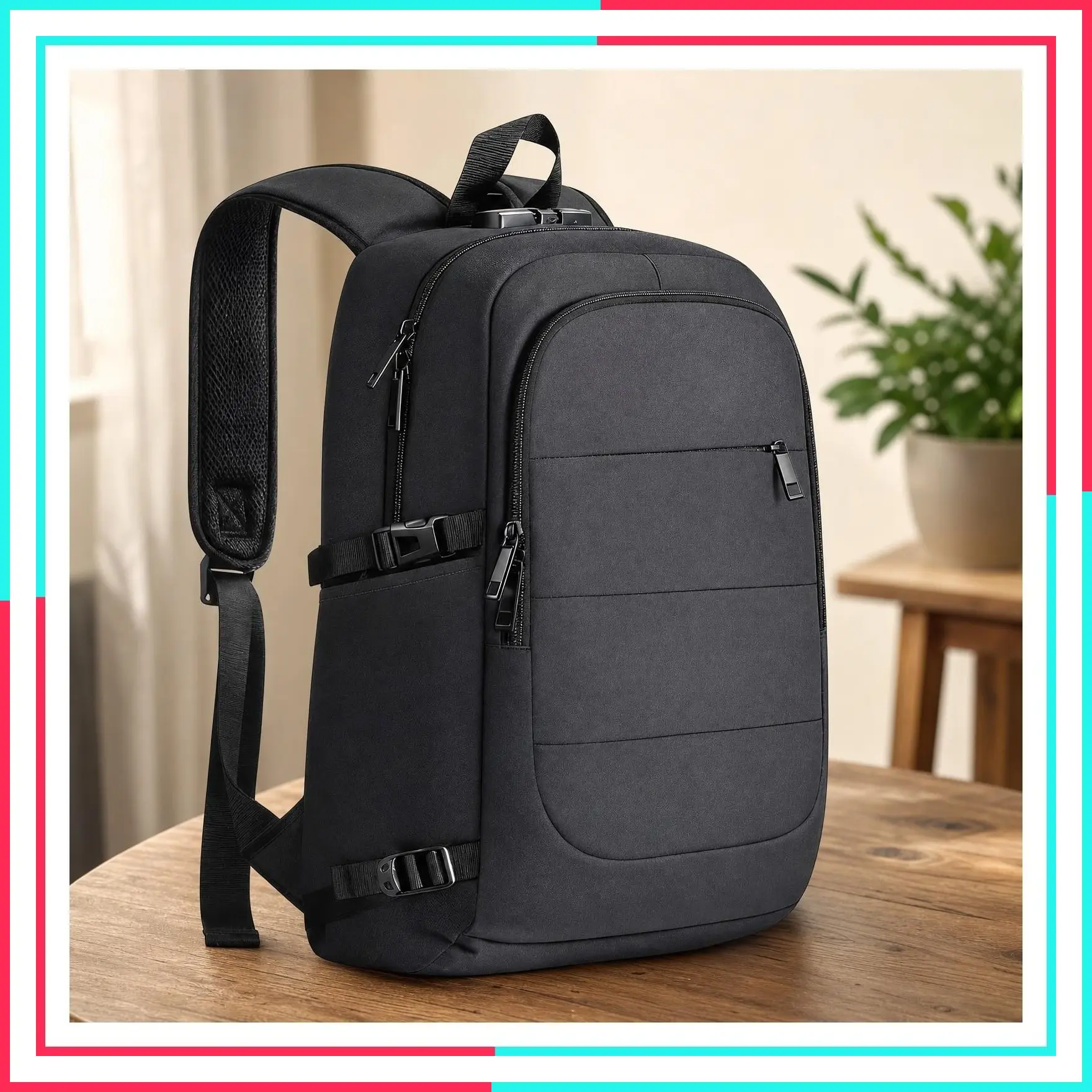 Water Resistant Anti-Theft Travel Laptop Backpack with Lock, Fits 15.6 Inch Laptop, Business Computer Daypack with Large Tumbler Holder Pocket for Women Men, Work College Gift, Black