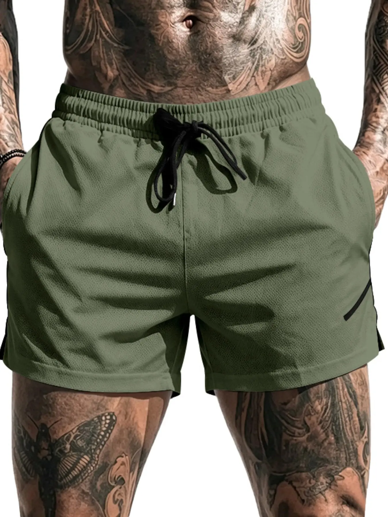 Men's Quick Dry Mesh Athletic Running Shorts, Elastic Drawstring Waist Breathable Lightweight Workout Gym Shorts, Split Hem Casual Beach Training Sports Shorts With Pockets Multiple Solid Colors