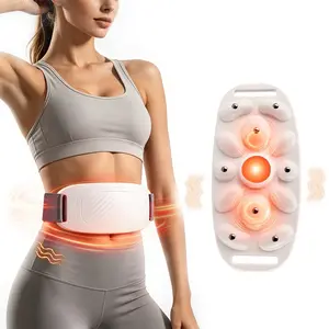 White Wireless Abdominal Massager, 9 intensities, 3 heat levels, 6 massage modes, digital display, 10-min timer, multi-use for waist, belly, back & legs