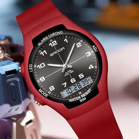 Sanda Sports Waterproof Night Light Multifunctional Electronic Watch, Dual Display Silicone Strap, Student Electronic Watch, Waterproof Digital Watch