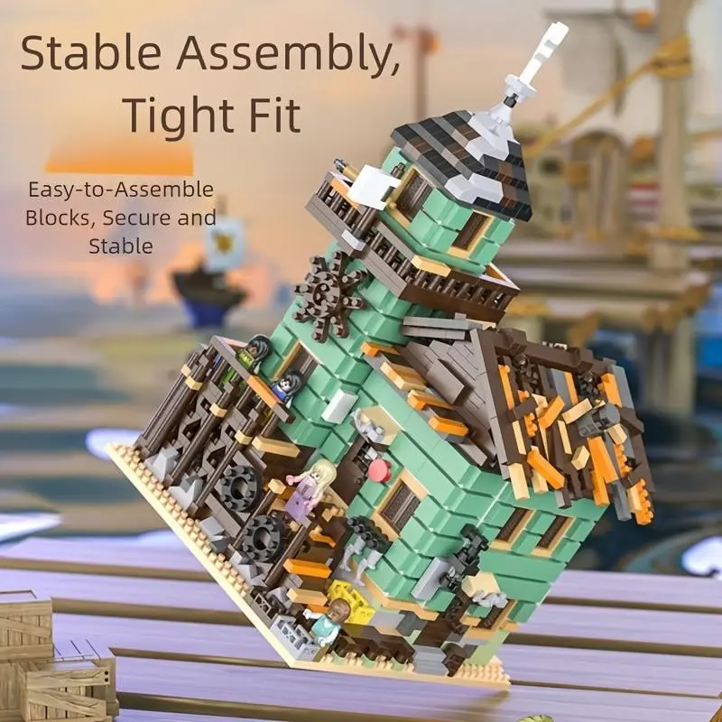 1 Coastal Fishing Shack Building Kit, Creative Oceanfront Bait Shop with Pier & Lighthouse Tower, Brick Toy for Kids Teens 12-18+, Birthday Gift, 2026 Trendy Hobby Choice