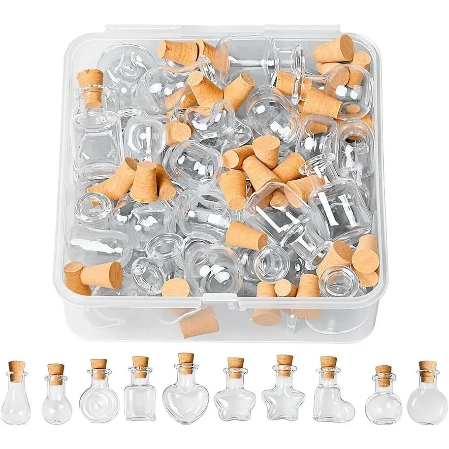 40 count Small Glass Bottles with Cork Stoppers Set  Potion Bottles with Box Small Glass Jars for DIY Crafts Wishing Bottle Wedding Party Favors Decoration and  Making Geometric Shape