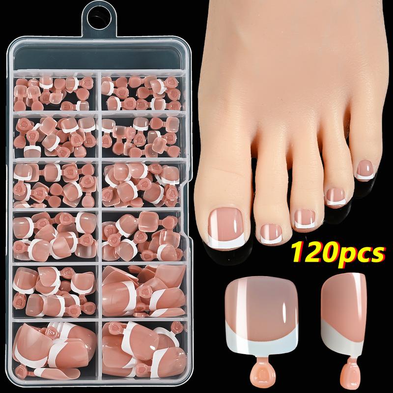 216/120Pcs Press on Toenails 9Colors Short Square False Nail Tips Glossy Nude/Pink/Brown Fake Toenail for Summer DIY Foot