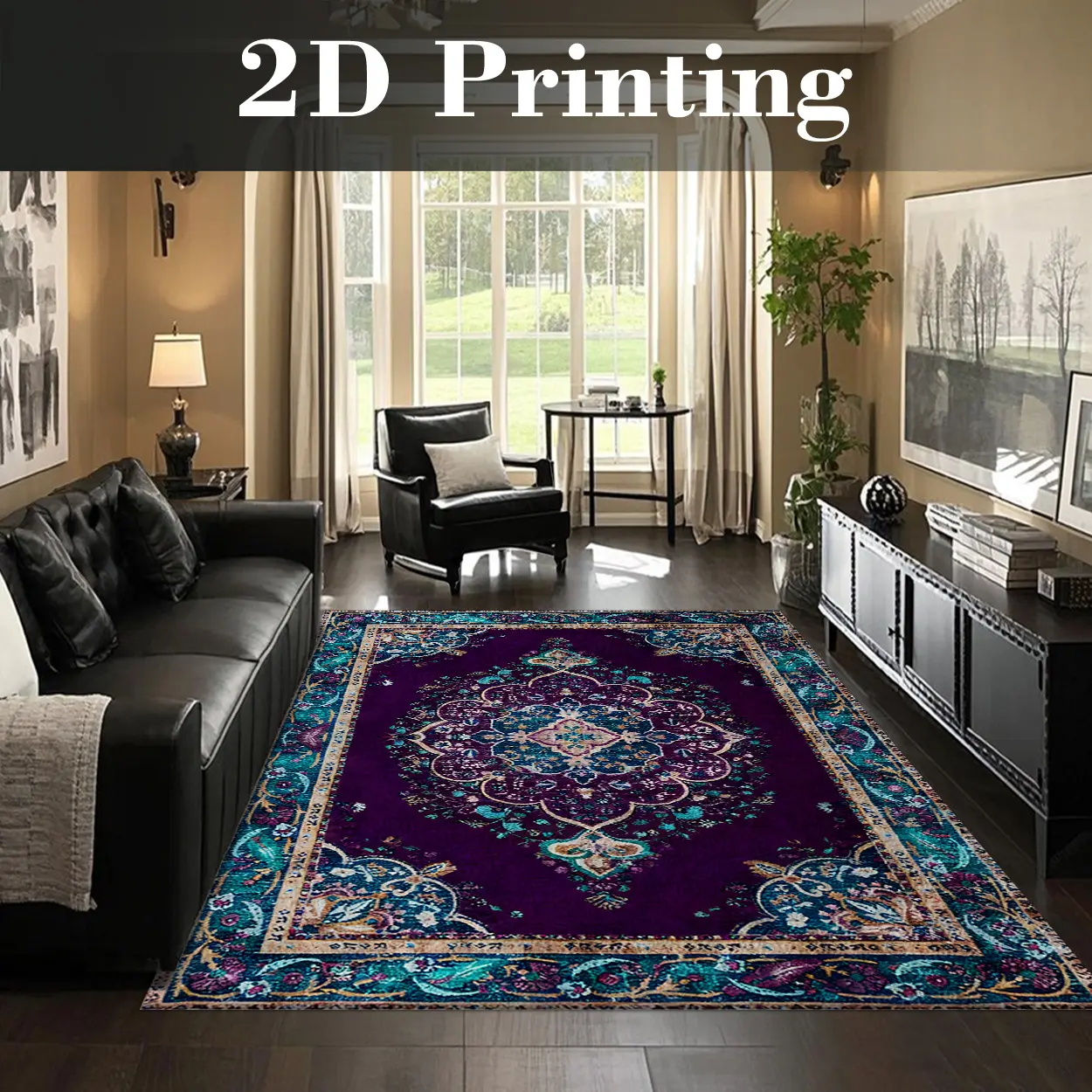 Local Delivery, Multiple Sizes Washable Non Slip Persian Floral Area Rug for Living Room, Traditional Deep Blue Style Rug