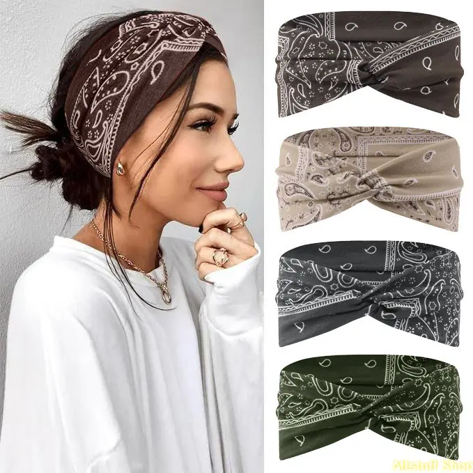 New Yoga Headbands for Women, Boho Paisley Print Cross Hair Bands, Fashion European and American Style Hair Hoop Hair Accessories, 4 Pack Set tiktokshopbacktoschool