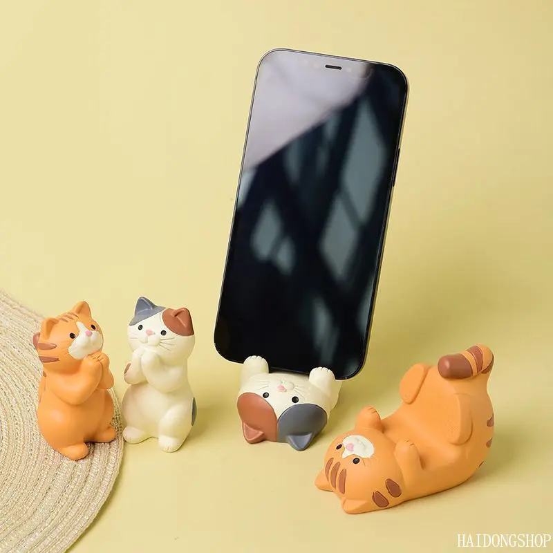 Kawaii Cozy Viral Cat Resin Desktop Figurine, Creative Multi-Functional Phone Stand & Eyeglass Holder, Cute Compact Tabletop Decor Accessory For Office Bedroom Dorm Daily Styling,Multicolor,Rhinestone,Craft,Kit