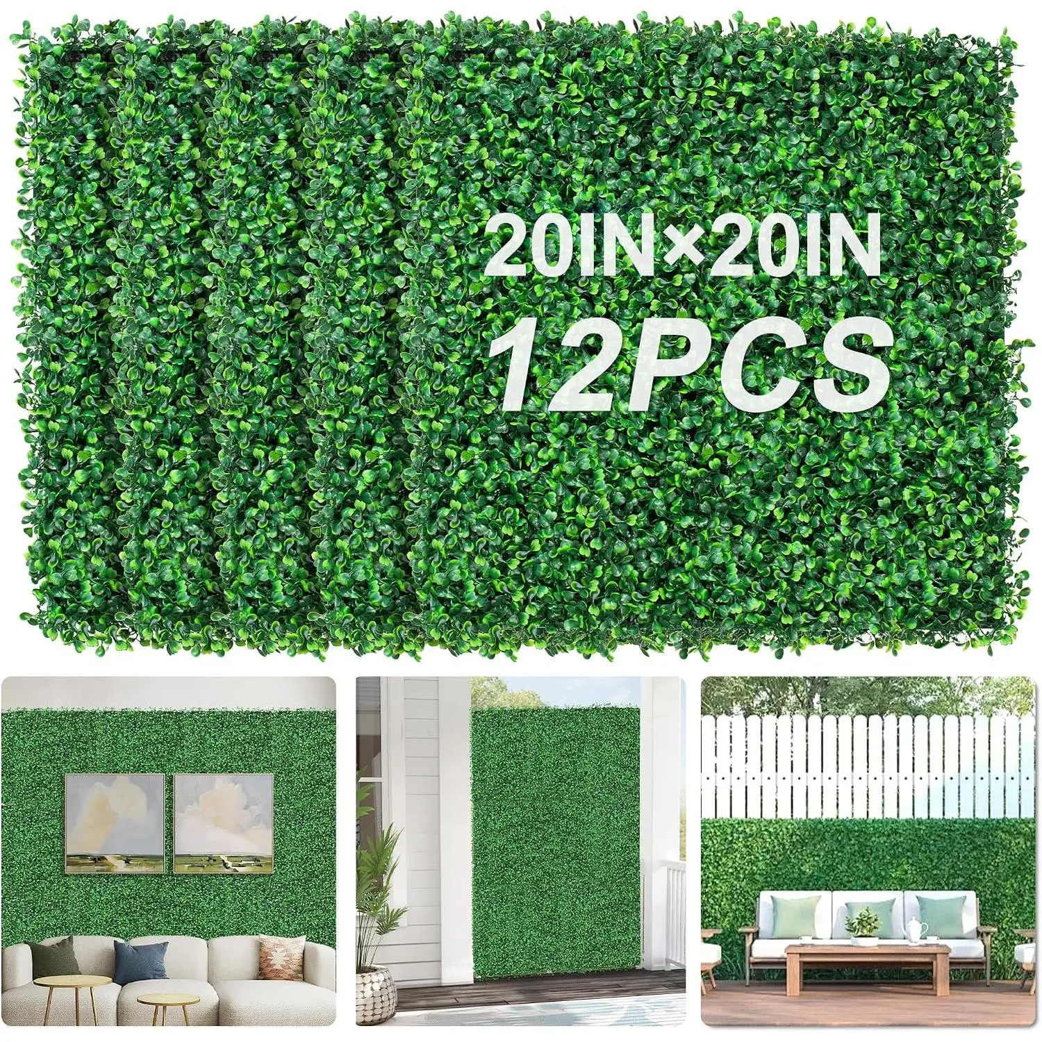 Grass Wall Panels 20" X 20" (12Pcs) Greenery Backdrop, Artificial Green Grass Backdrop Boxwood Panels, Greenery Wall Decor Indoor,  Hedge Screen for Outdoor Garden, Patio Decor