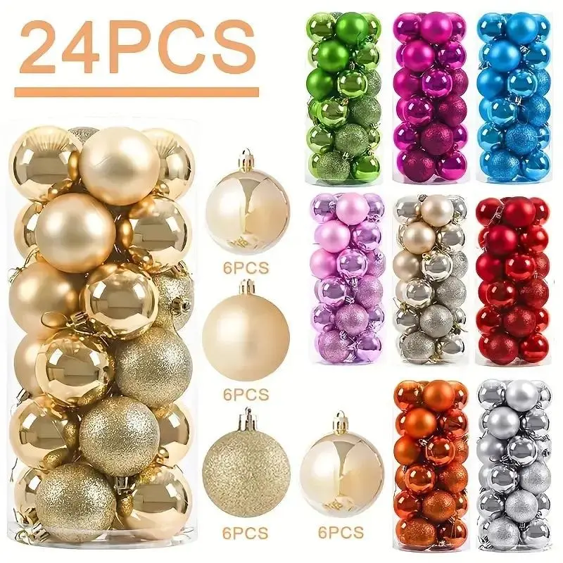 24 Piece Shatter-Proof Decorative Balls, Home Decoration Hanging Ornaments, Christmas Halloween Valentine Birthday Wedding Party Decorations