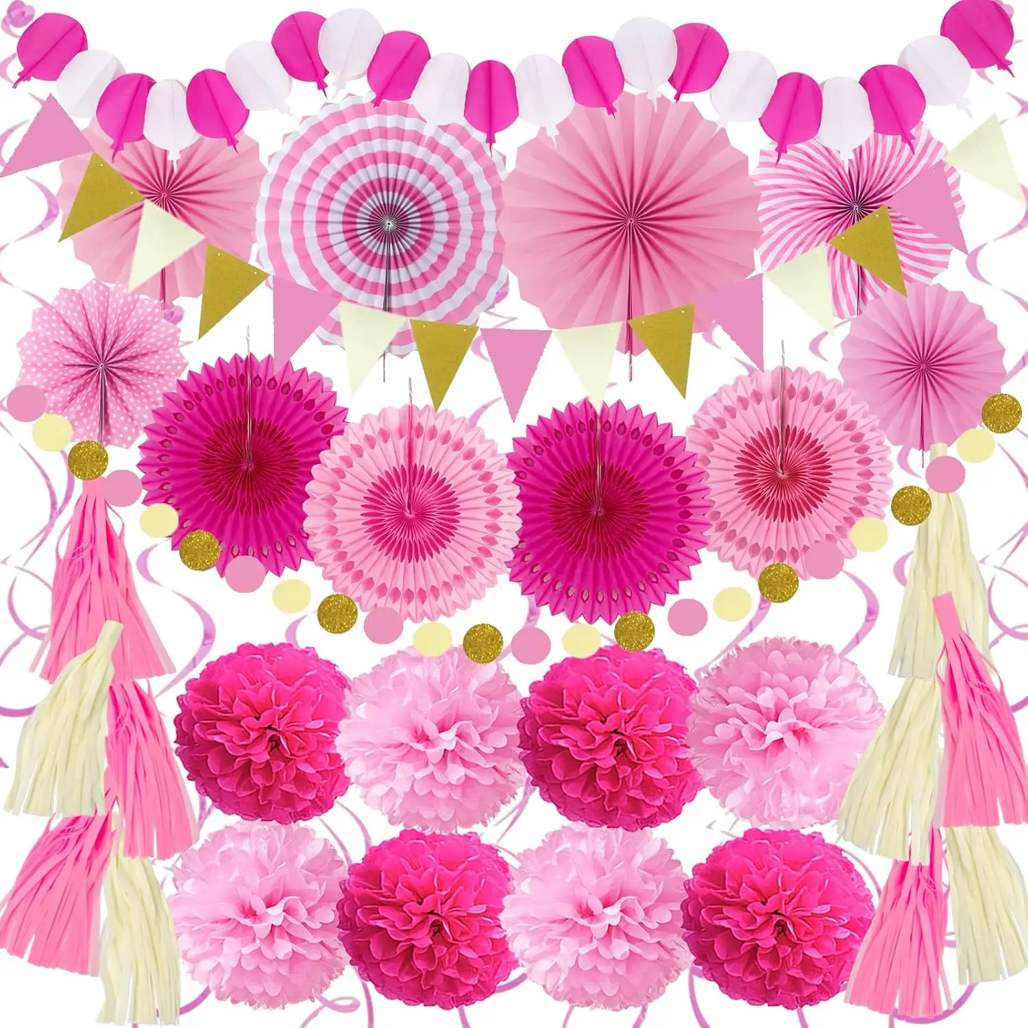 Party Decorations, 41 count  Papar Fans Pompoms Garlands String Tissue Paper Tassel for Fiesta  Bridal  Shower Wedding Boy Girl Birthday Party